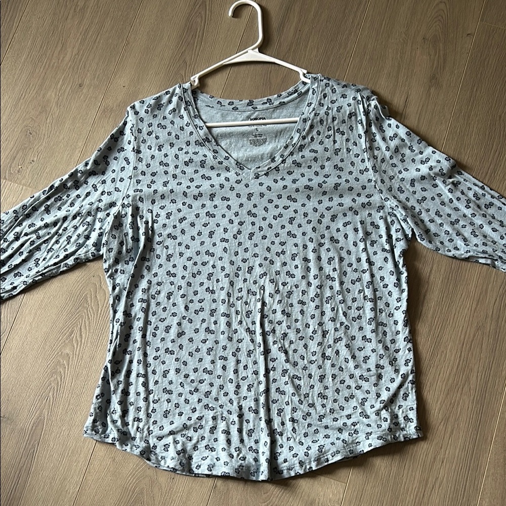 Sonoma Blue and White 3/4 Sleeve Relaxed Blouse